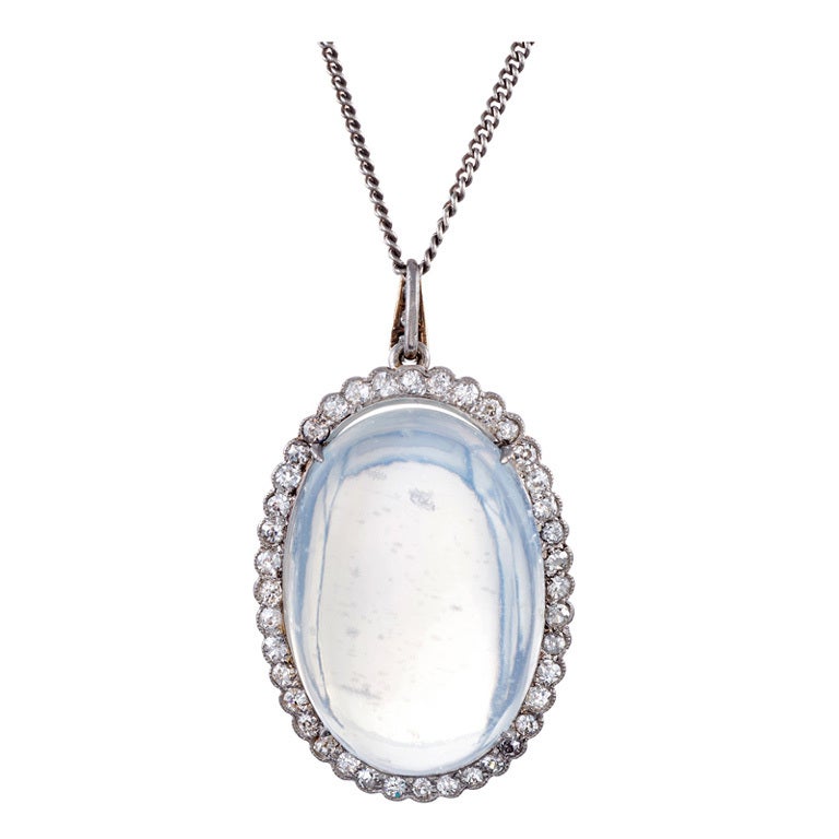 Antique Extra Fine Moonstone and Diamond Platinum Pendant at 1stDibs