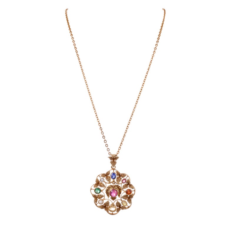 Astrological  Gemstone-Set Yellow Gold Medallion