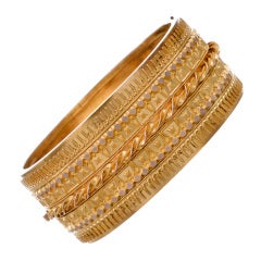 Wide Etruscan Revival Yellow Gold Cuff with Rose Gold Accents