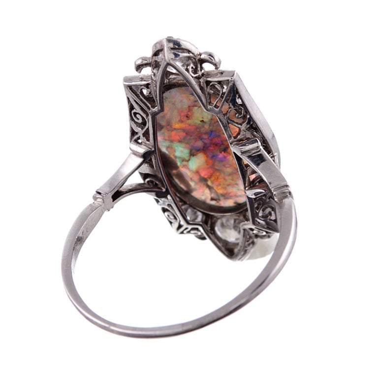 Women's Once-in-a-Lifetime Art Deco Opal and Diamond Plaque Ring