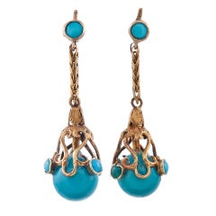 Turquoise Yellow Gold Victorian "Medusa" Earrings
