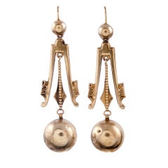 Excellent Stylized Victorian Yellow Gold Drop Earrings