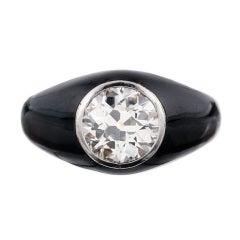 Art Deco Enamel "Gypsy" Ring with 1.87ct Old European Diamond