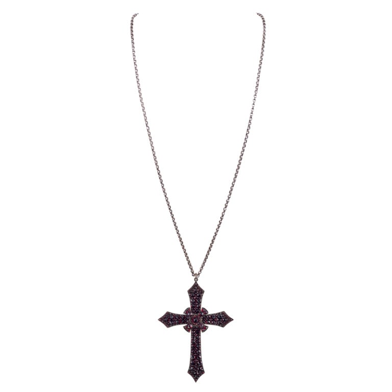 Large Stylized Antique Garnet and Silver Victorian Cross at 1stDibs