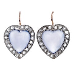 Antique Edwardian Chalcedony and Rose Cut Diamond Heart Earrings