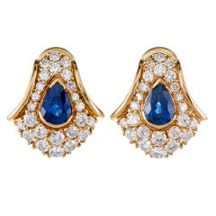 Hammerman Bros Sapphire and Diamond Yellow Gold Earrings