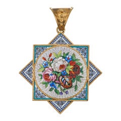 Victorian Micromosaic Floral Bouquet Mint Pendant