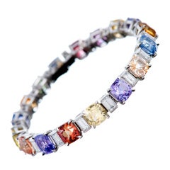 Magnificent 'No Heat' Colored Sapphire and Diamond Tennis Bracelet 12