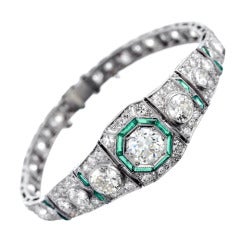Diamond and Emerald Art Deco Platinum Bracelet