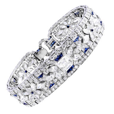 Incredible Diamond and Sapphire Art Deco Platinum Bracelet