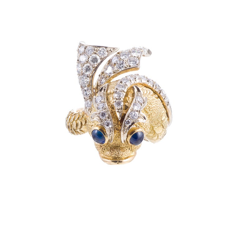 Women's Sapphire and Diamond Sculptural Fish Ring