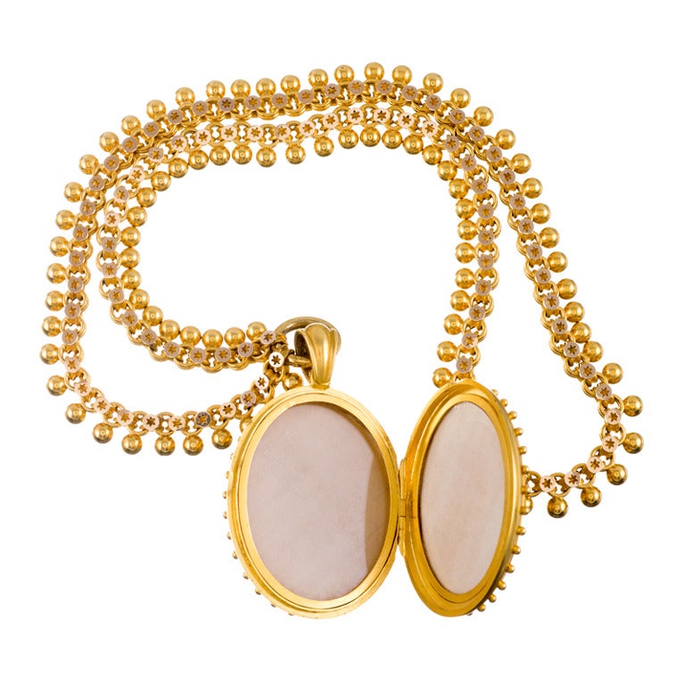 Very Fine Granulated Victorian Locket and Chain