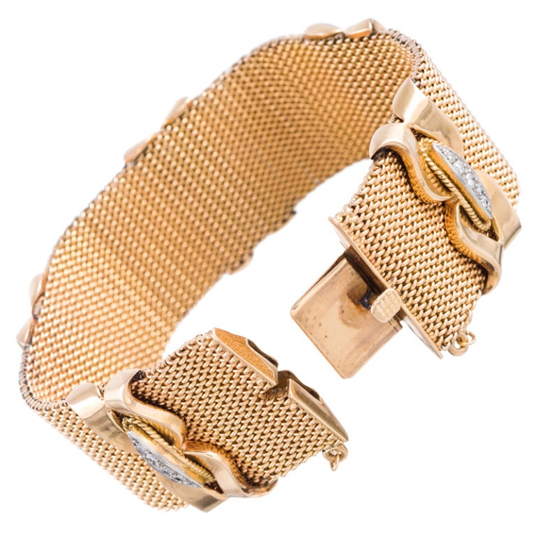 Distinctive Retro Rose Gold and Diamond Bracelet In Excellent Condition In Carmel-by-the-Sea, CA