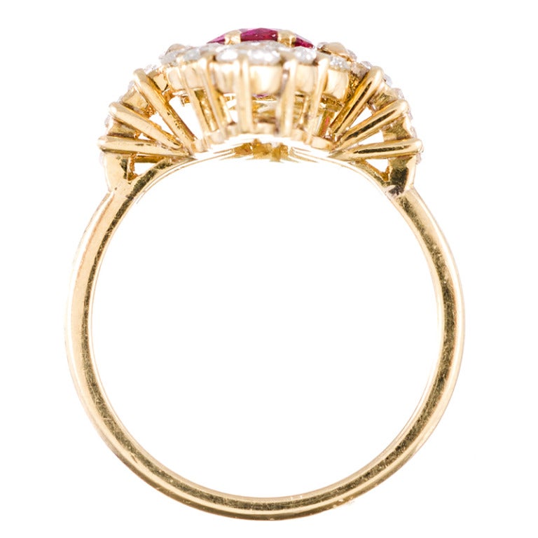 Women's Marquise-Shaped Diamond Ruby Yellow Gold Cluster Ring