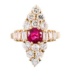 Marquise-Shaped Diamond Ruby Yellow Gold Cluster Ring