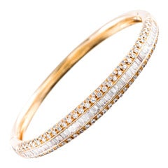 Contemporary Round and Baguette Diamond Bangle Bracelet