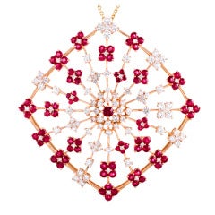 Extra Large Ruby Diamond Gold Salavetti Pendant 6