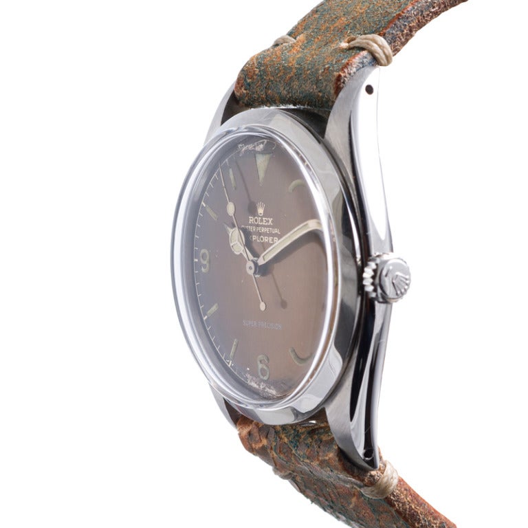 An early Rolex stainless steel Explorer wristwatch, Ref. 5504, circa 1950s. Color-change 