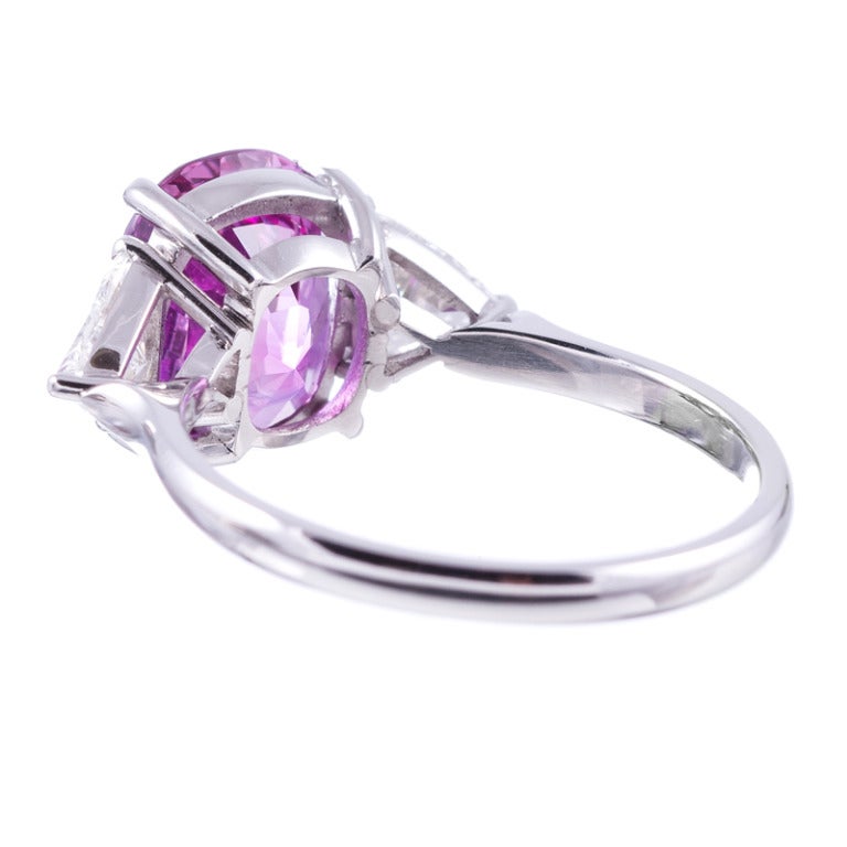 Trillion Cut Especially Fine Low-Heat Pink Sapphire and Platinum Ring