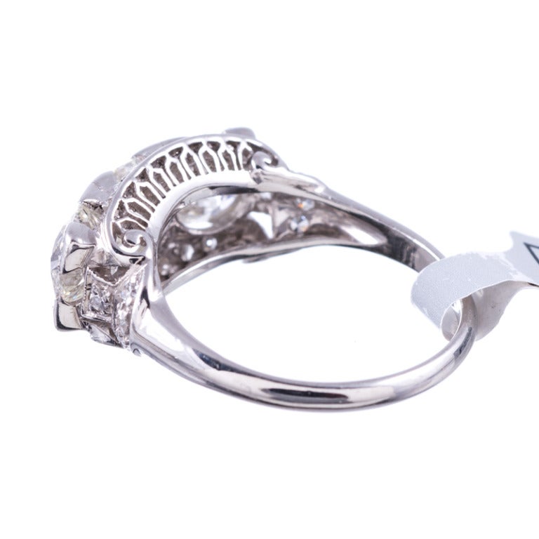 Art Deco Three Stone Diamond and Platinum Ring In Excellent Condition In Carmel-by-the-Sea, CA