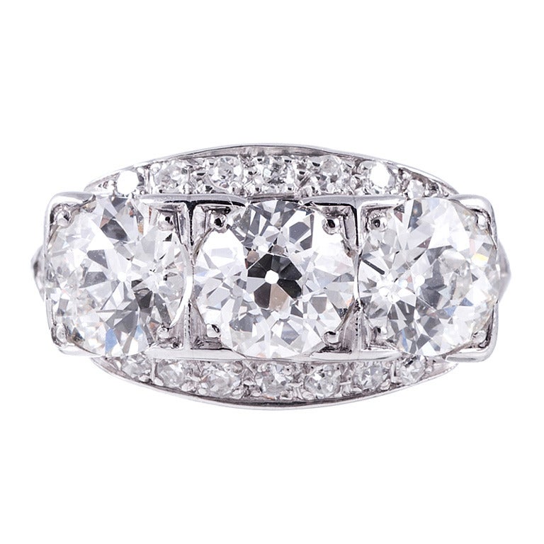 Art Deco Three Stone Diamond and Platinum Ring