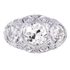 Art Deco Three Stone Diamond and Platinum Ring