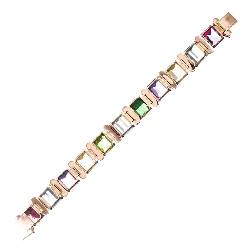 Women's Retro Multi-Gem Rose Gold 1940s Bracelet