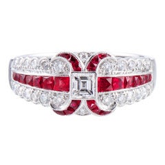 Art Deco Style "Lucie Campbell, London" Diamond and Ruby Ring in Platinum