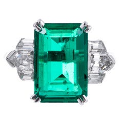 6.39Ct. Emerald, Shield and Baguette Cut Diamond Platinum Ring