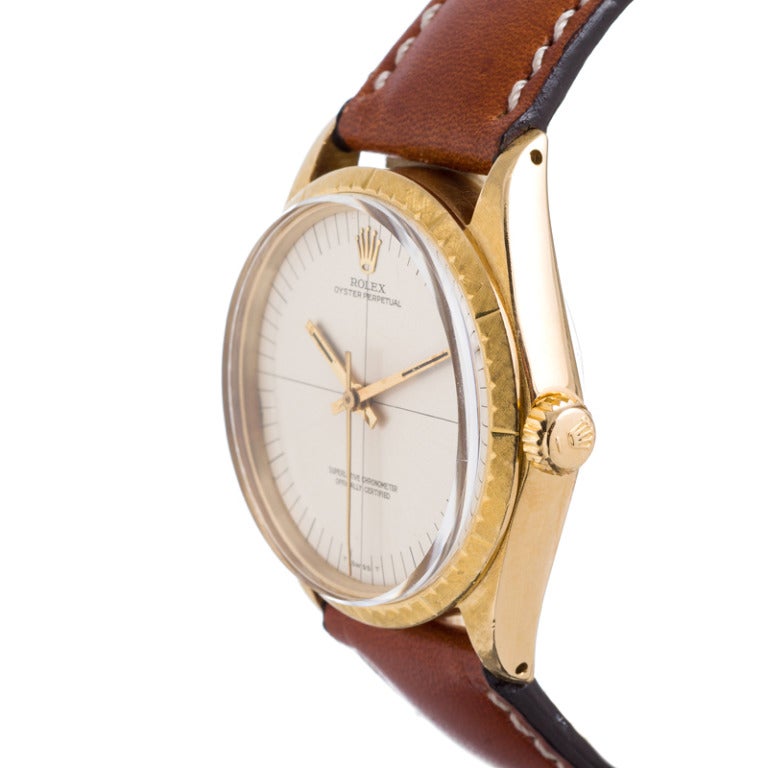 Montre-bracelet Rolex Zephyr en or jaune avec cadran Sniper et finition Florentine