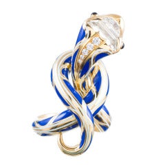 Enamel Diamond Gold Serpent Sculpture Ring Masterpiece