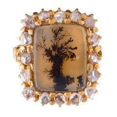 Bague ancienne "Cadre photo" en agate mousse et diamant taille rose