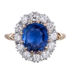 Classic Princess Diana Style  Sapphire Diamond Cluster Ring