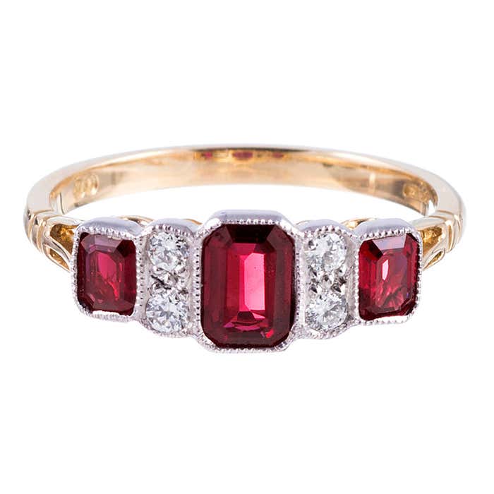 Bezel-Set Ruby and Diamond Yellow Gold/White Gold Ring at 1stDibs ...
