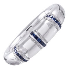 Contemporary Sapphire and Diamond Accented Bangle