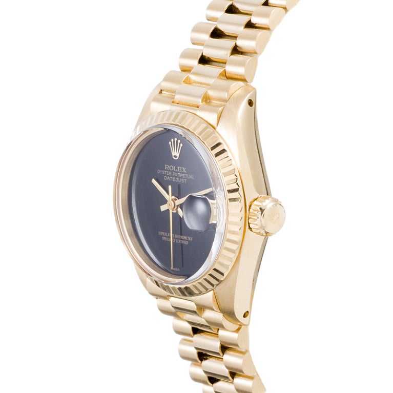 Rolex Lady's Yellow Gold Datejust Wristwatch with Onyx Dial Ref 6917 1970s