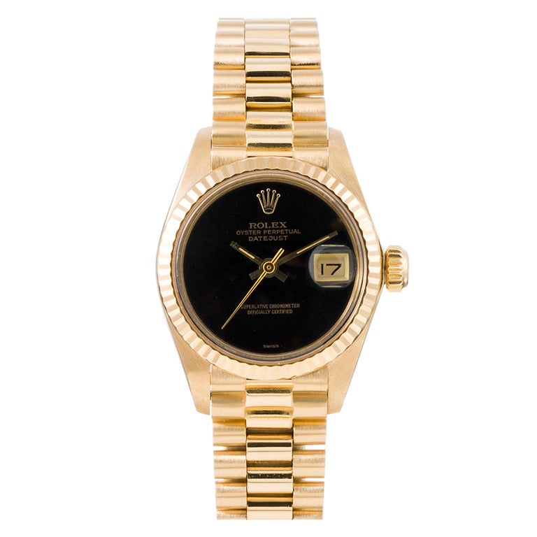 Rolex Lady
s Yellow Gold Datejust Wristwatch with Onyx Dial Ref 6917 1970s