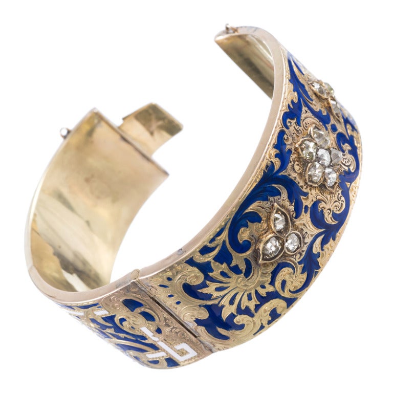 Victorian Fine Diamond and Enamel Cuff Bracelet