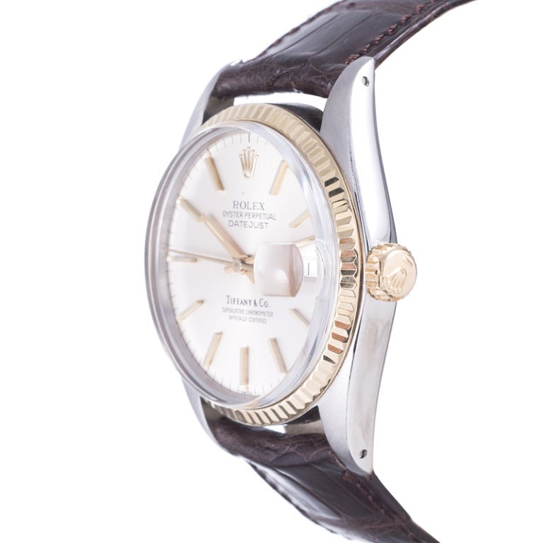 Rolex Stainless Steel and Gold Datejust Wristwatch Retailed by Tiffany & Co