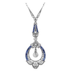 Fine Art Deco Diamond & Sapphire Pendant in Original Presentation Case