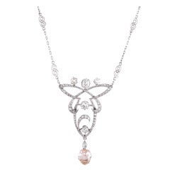 Art Nouveau Platinum, Diamond & Pearl Pendant