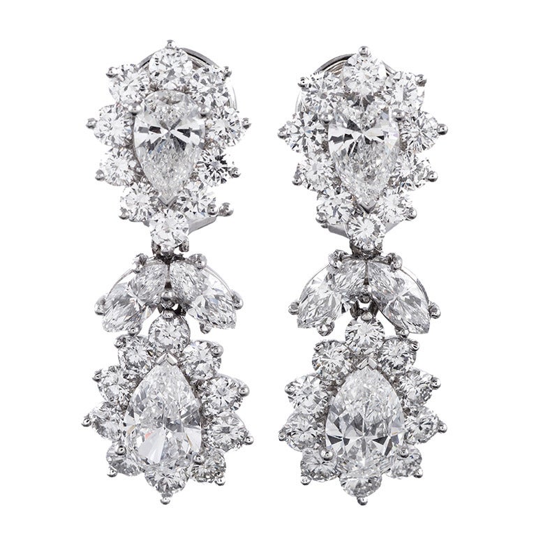 1950s Fancy Shaped Diamond Cluster Drop Earrings