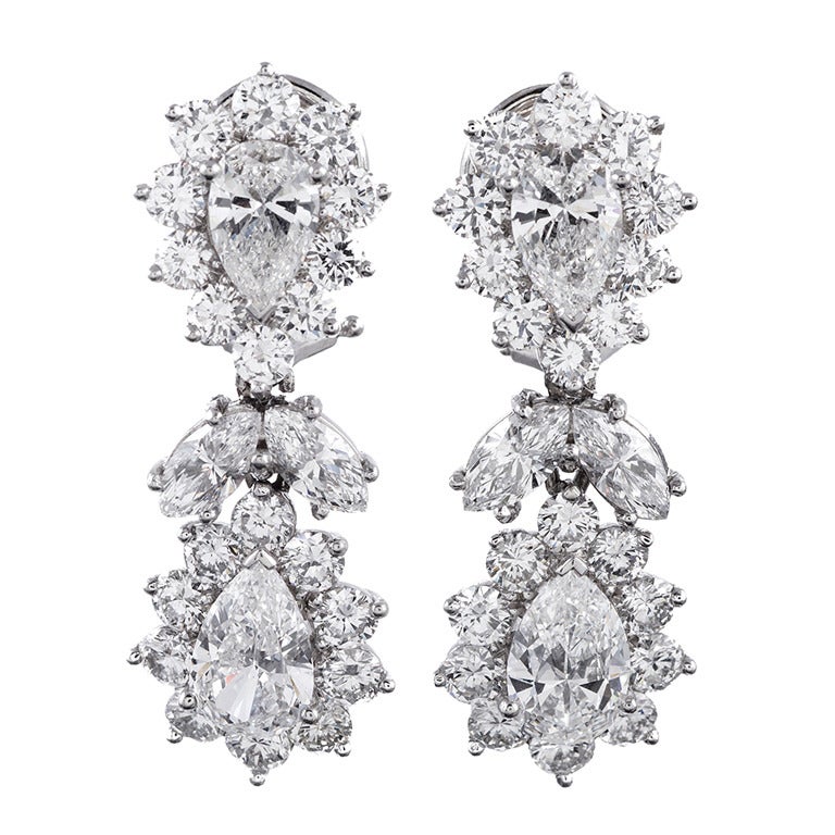 1950s Fancy Shaped Diamond Cluster Drop Earrings