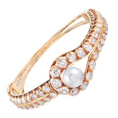 Pearl Diamond Hinged Bangle Bracelet 10