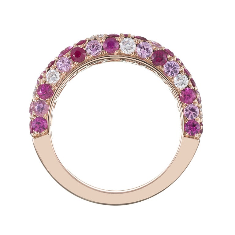Women's Contemporary Speckled Pink Sapphire Diamond Band
