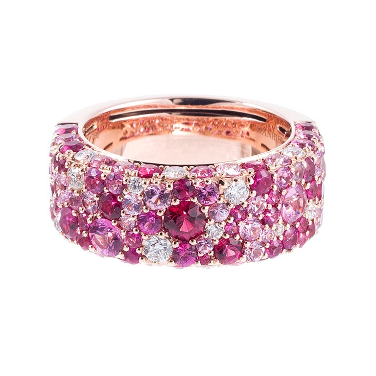Contemporary Speckled Pink Sapphire Diamond Band