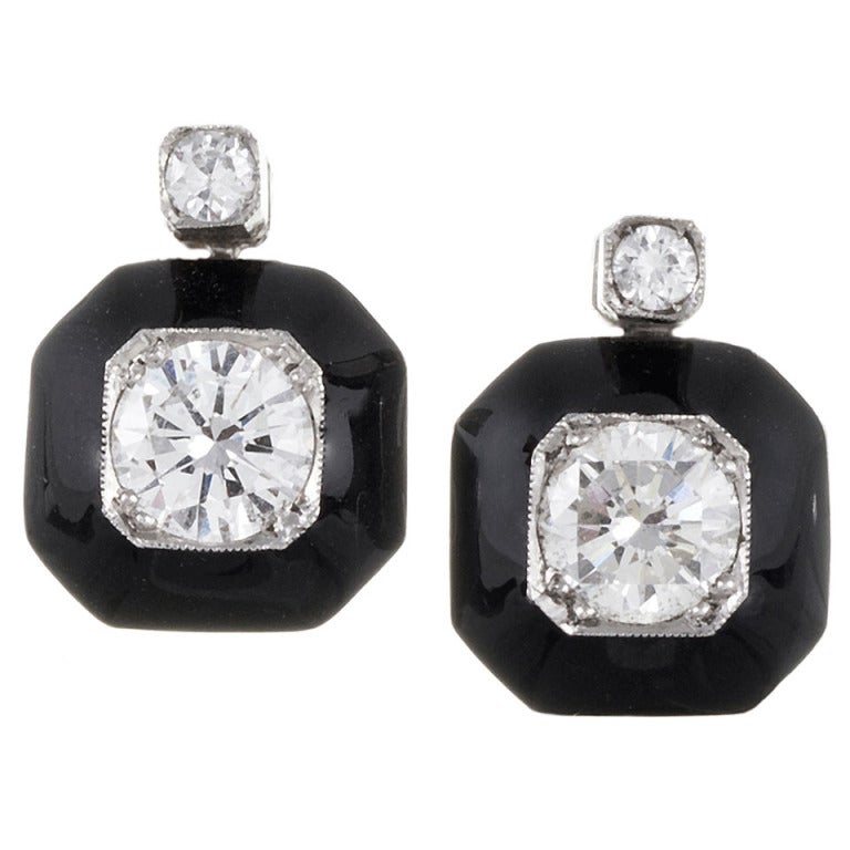Petite Black Enamel Diamond Earrings