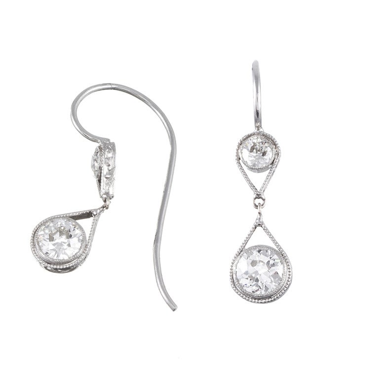 Antique American Double Diamond Drop Earrings, circa 1920