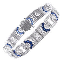 Sapphire Diamond Art Deco Style Platinum Bracelet