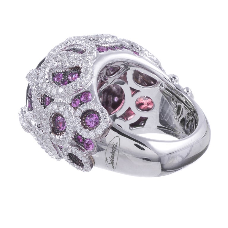 SALAVETTI Pink Tourmaline Pink Sapphire Diamond RIng In Excellent Condition In Carmel-by-the-Sea, CA